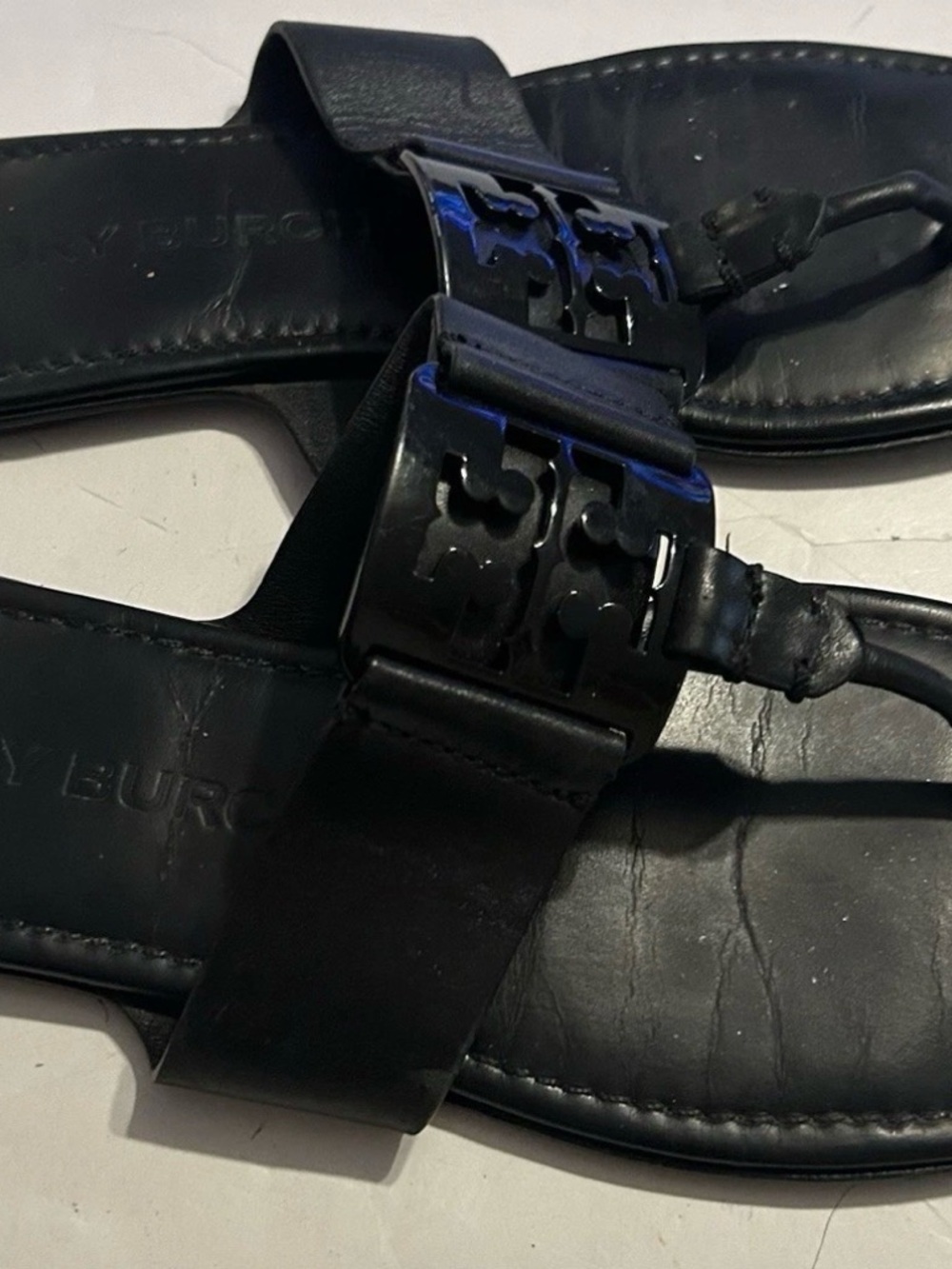 Tory Burch Black Leather Logo Slide Sandals